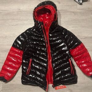Men's Black and Red Puffer Jacket